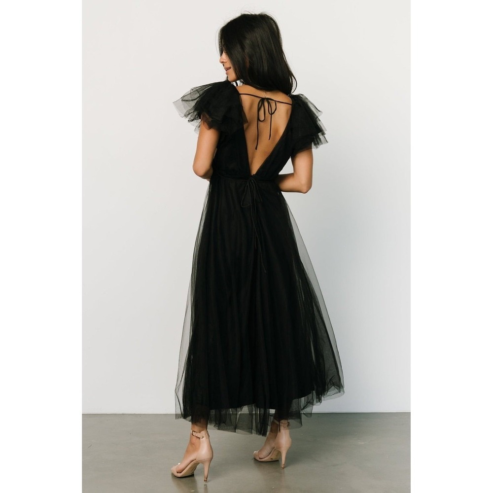 Baltic Born NWOT Anabella Tulle Dress Black Maxi Ruffle Sleeve Party Evening M - Picture 3 of 12